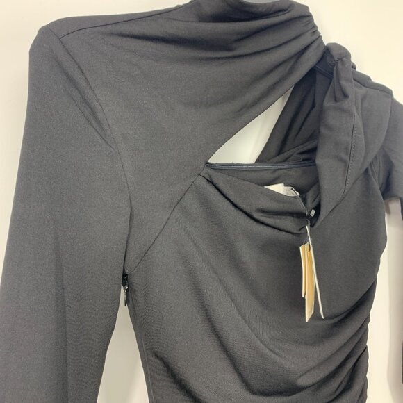 Revolve Misha Dress Clotilde Black One Shoulder Long Sleeve Ruched - Picture 5 of 14